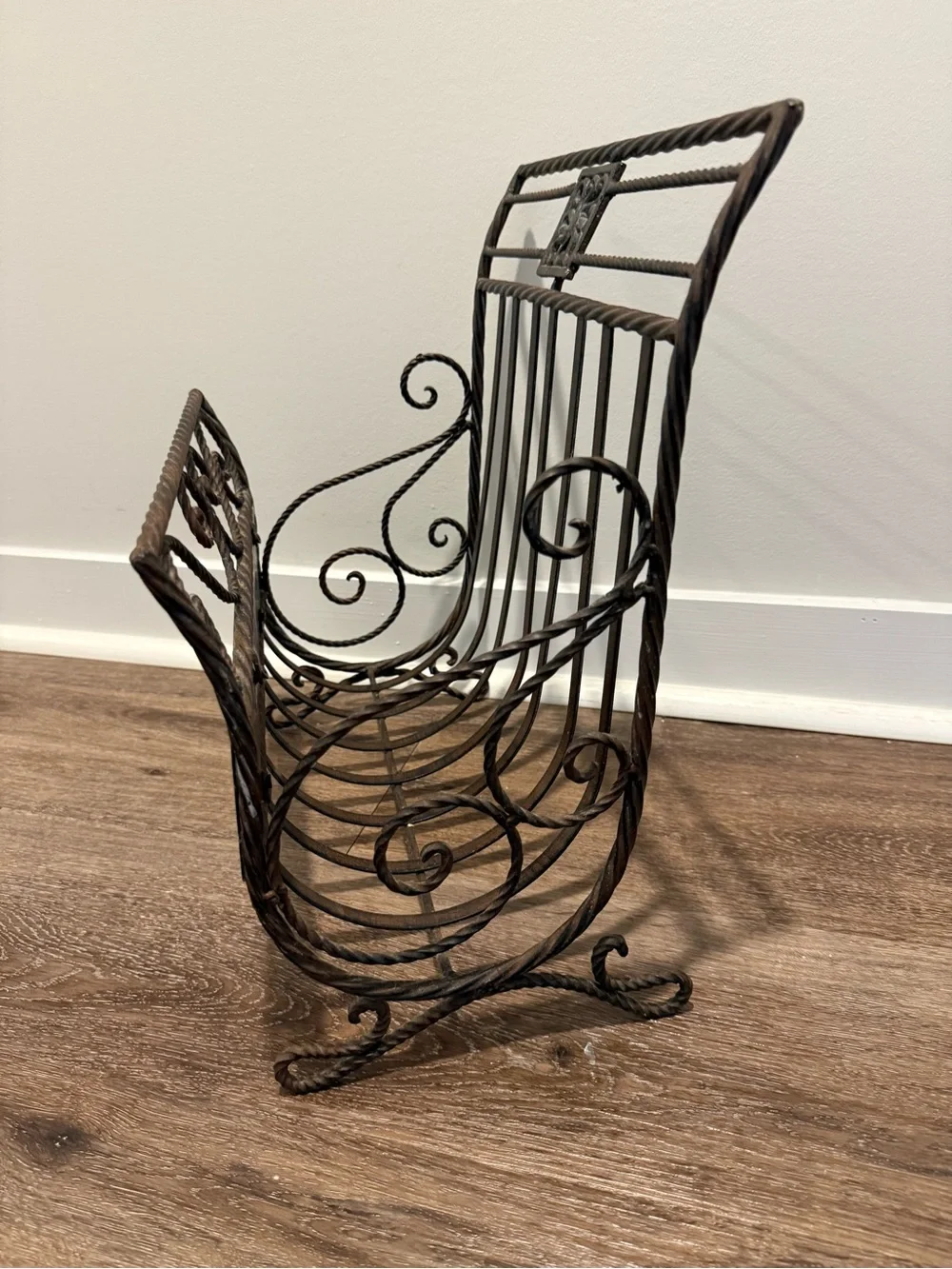 Ornate Brown Metal & Wood Home Accent Magazine Rack